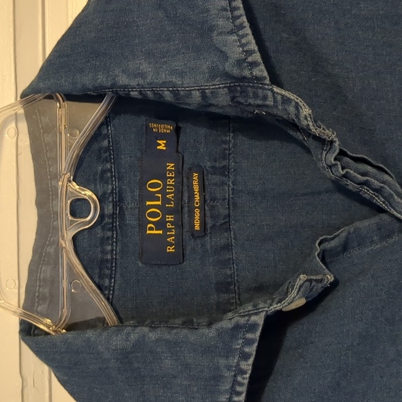 Polo by Ralph Lauren Lightweight Chambray Dark Denim Blue Shirt Medium Cotton - Picture 3 of 5